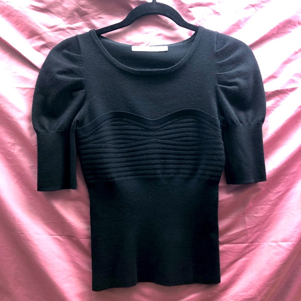 Karen Millen Black, Puffed Sleeved, Striped Bodice
